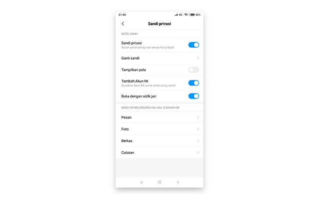 Pengaturan Sandi Perlindungan Privasi di Xiaomi